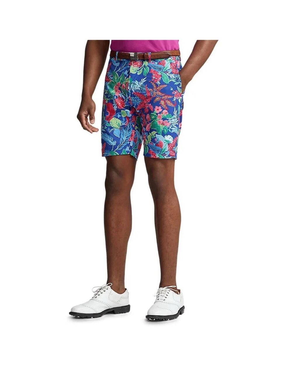 RLX Ralph Lauren Men's Shorts Sz 34 Blue Floral Tailored Fit Stretch Golf